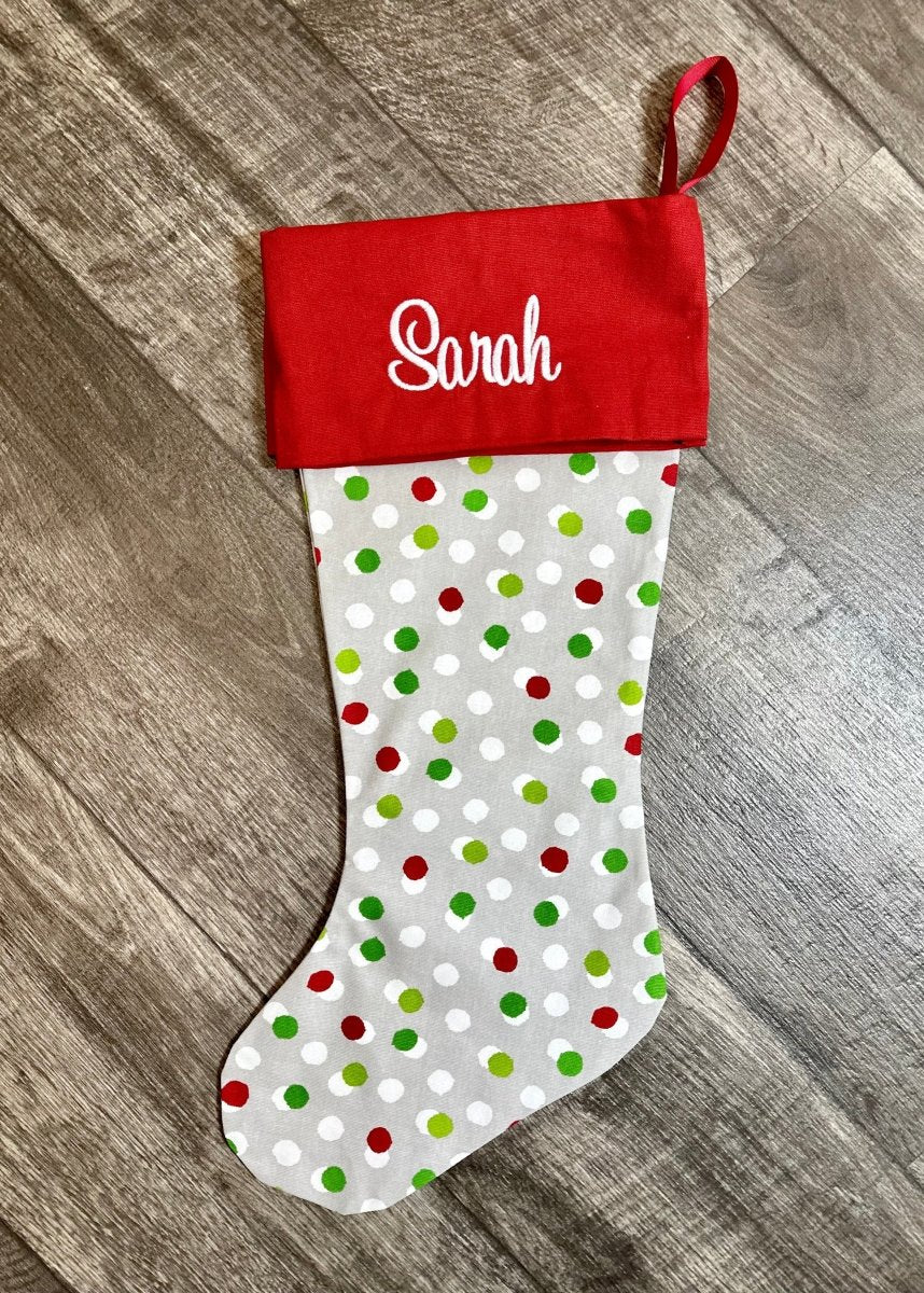 Monogrammed Christmas Stocking - Free Dots Chartreuse Lipstick - Stocking -Jimberly's Boutique-Olive Branch-Mississippi