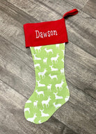 Monogrammed Christmas Stocking--Green Reindeer with Red Cuff - Stocking -Jimberly's Boutique-Olive Branch-Mississippi