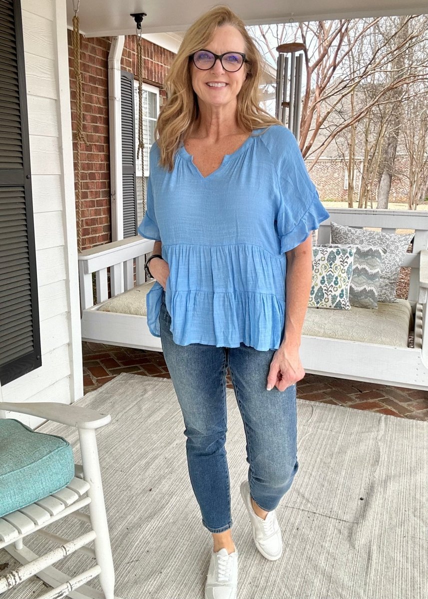 Umgee All About Ruffles Top - Azure Blue (Curvy Too) – Jimberly's Boutique