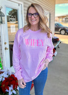 Wifey Embroidered Long Sleeve - Light Pink - Embroidered Sweatshirt -Jimberly's Boutique-Olive Branch-Mississippi