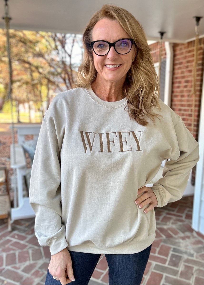 Wifey Embroidered Sweatshirt - Embroidered Sweatshirt -Jimberly's Boutique-Olive Branch-Mississippi